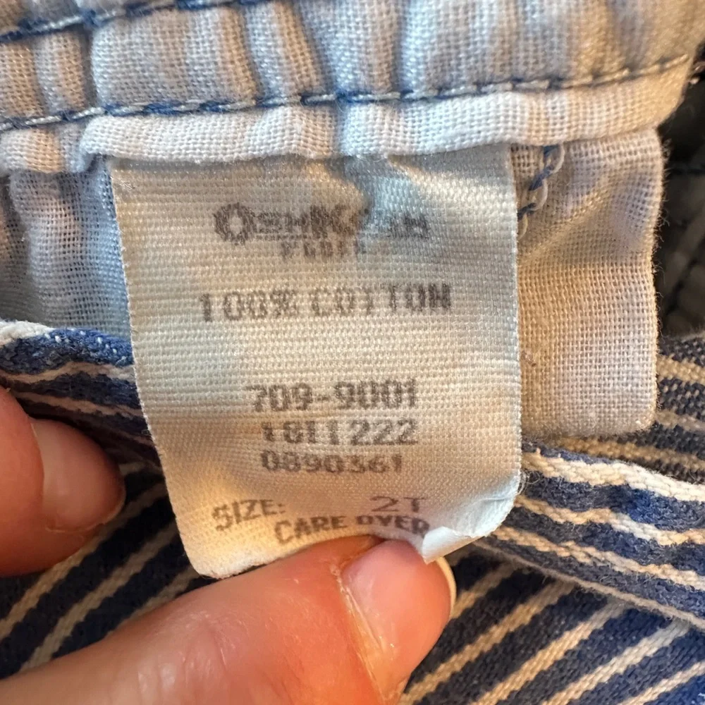 Vtg Oshkosh Bgosh Shortalls Unisex Children's Sz 2T Blue Engineer Stripe 90s - Picture 4 of 4